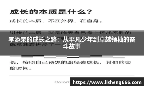 李添荣的成长之路：从平凡少年到卓越领袖的奋斗故事